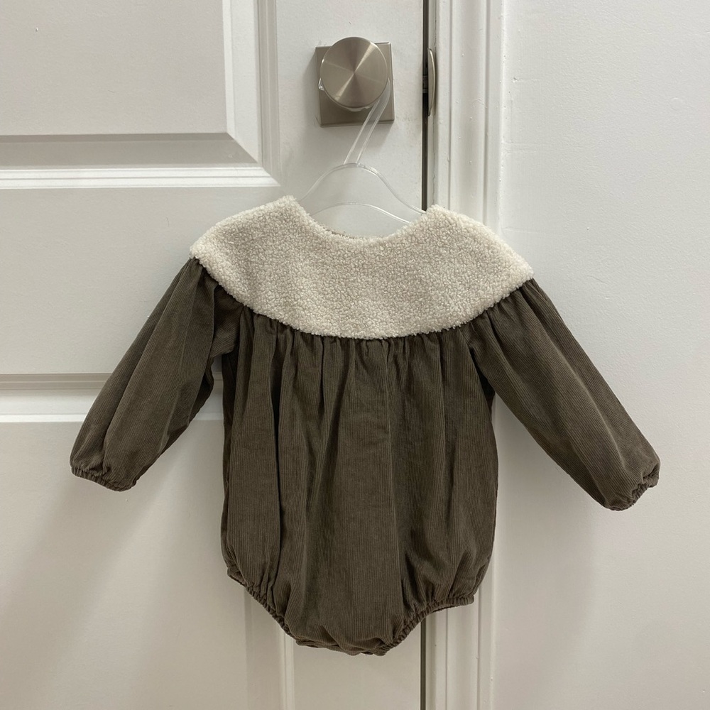 Popelin Sherpa and Corduroy Baby Romper 9-12m